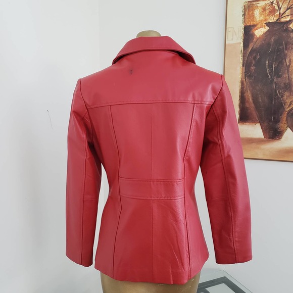 Women's Andrade Red Leather Jacket With Embordered Heart Design Sz M - Picture 8 of 15